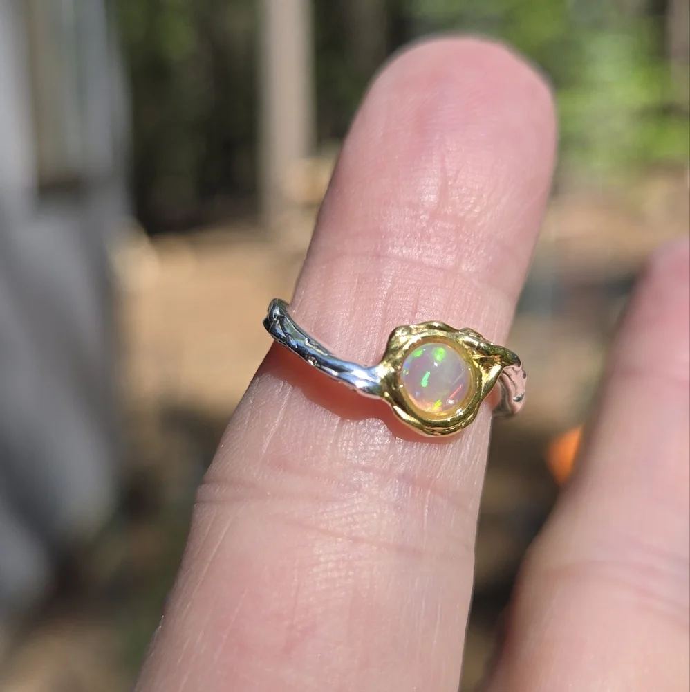 Opal Natural Sterling Silver & Gold Ring Sz5 - Picture 5 of 9